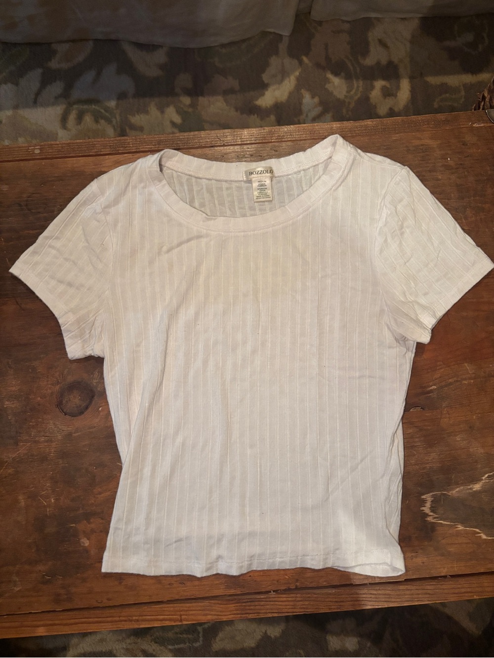 Bozzolo White Ribbed Short Sleeve Tee